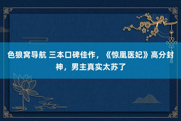 色狼窝导航 三本口碑佳作，《惊凰医妃》高分封神，男主真实太苏了